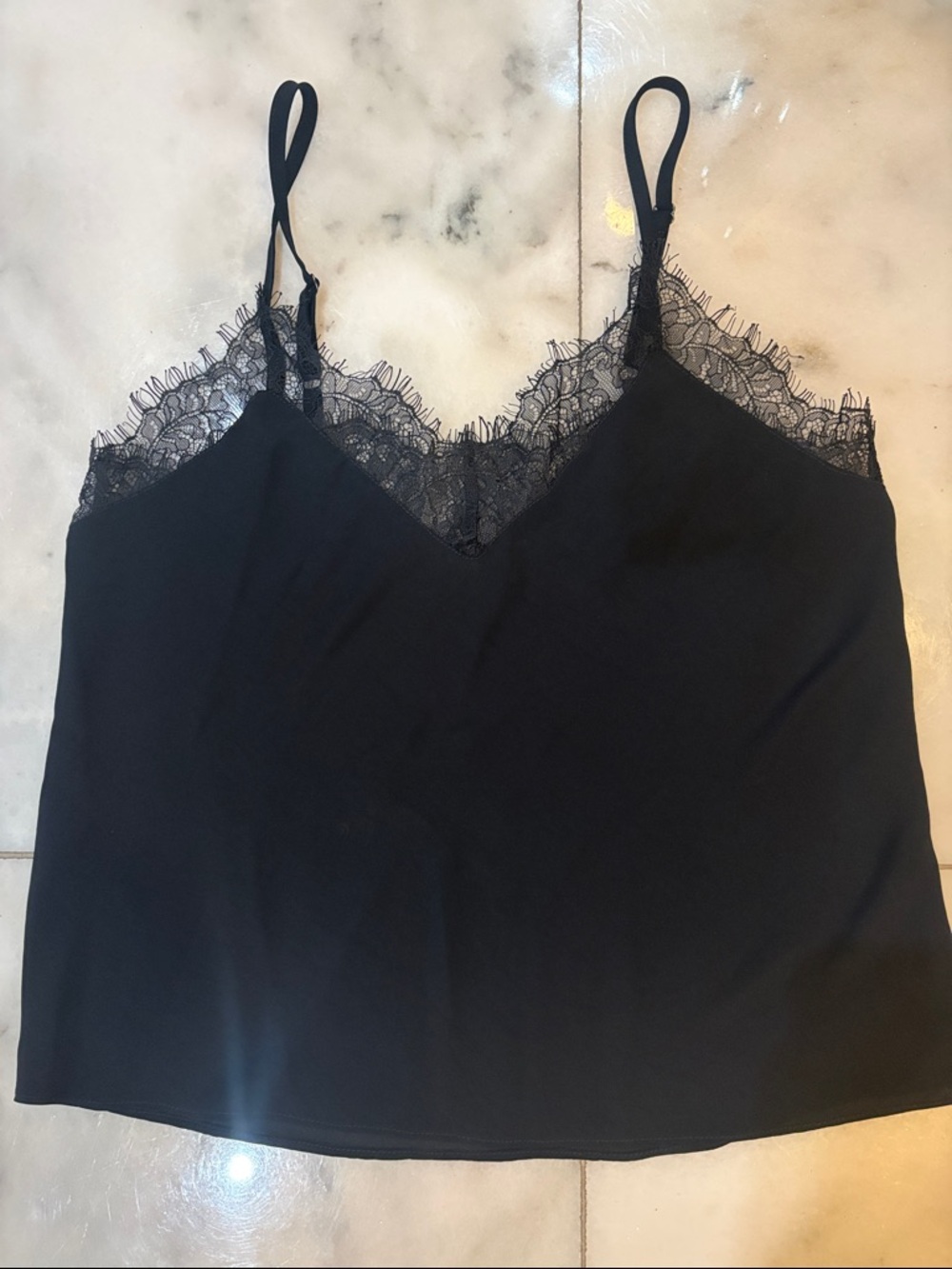 7 For All Mankind Black Lace-Trim Cami